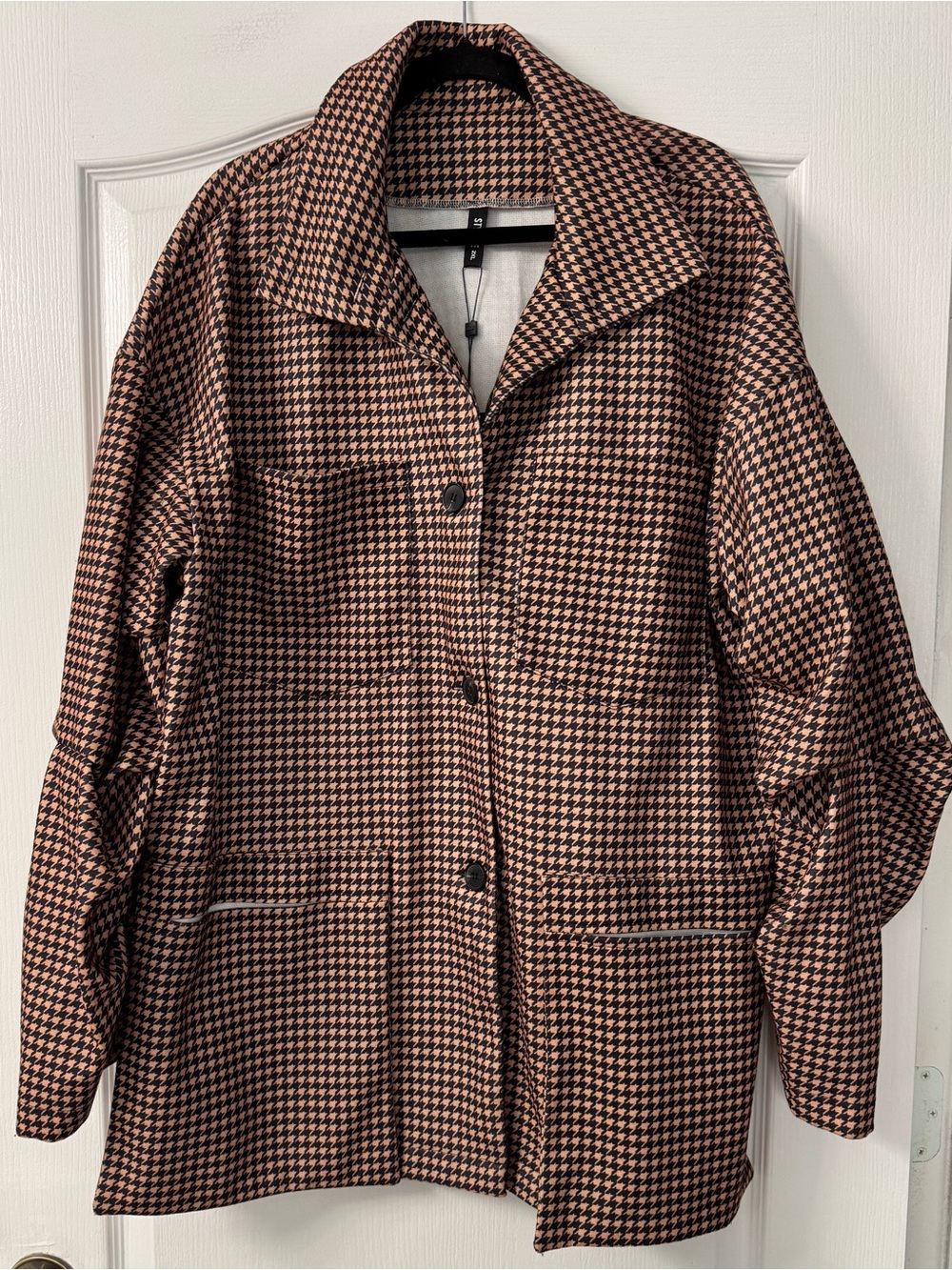 STYLEWE Plus Houndstooth Button-Front Jacket with Ruching on both sleeves